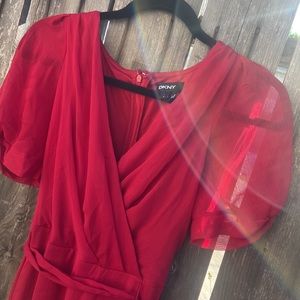 Red DKNY flutter sleeve Dress